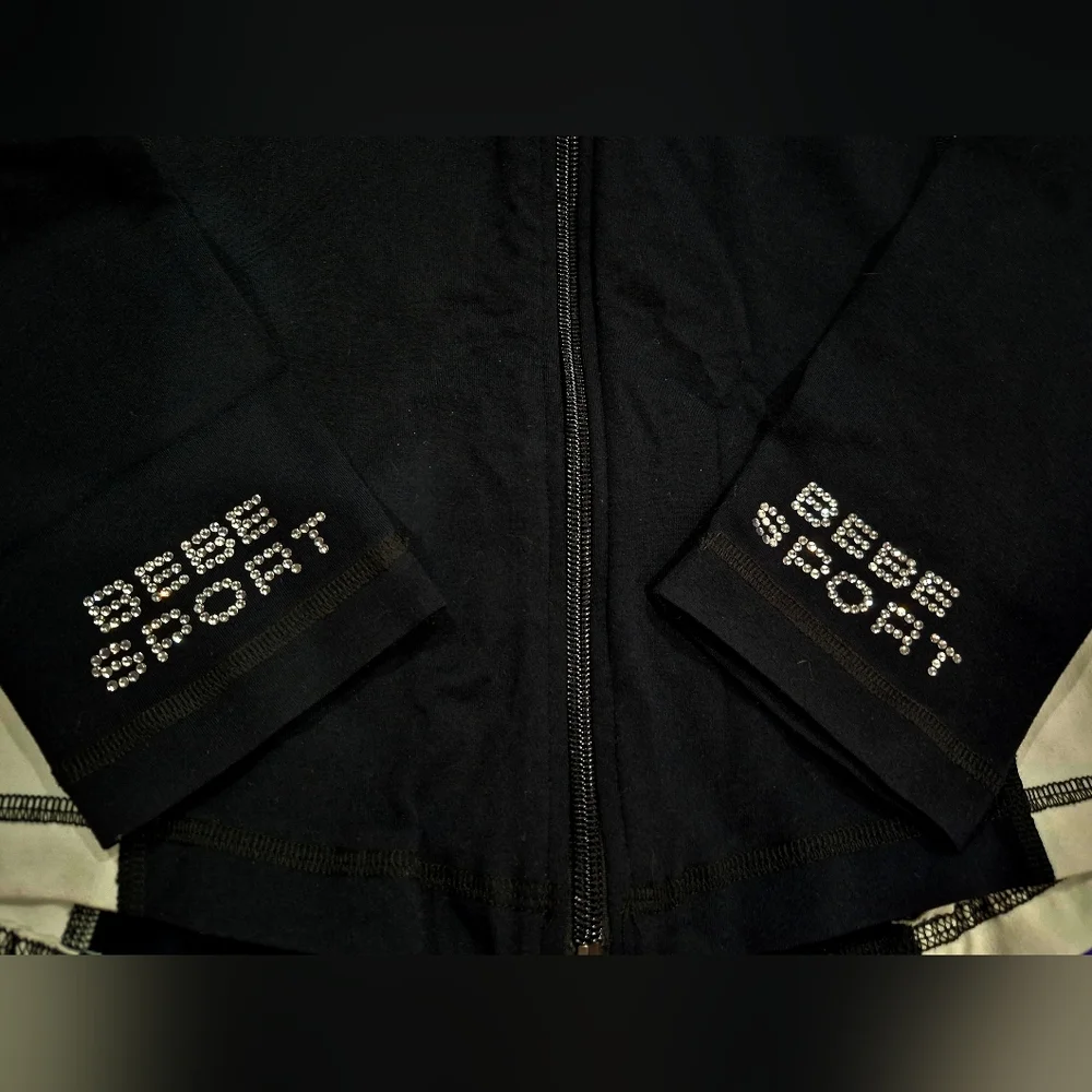 Bebe Sport 2-PC Crystals Logo Black/White Full Zip Jacket & Pants - XS/S. - Picture 7 of 11